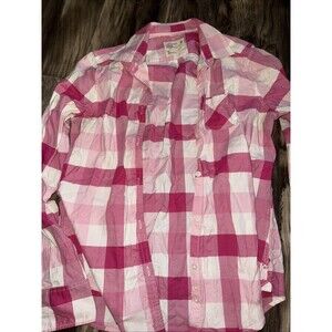 American Eagle Outfitters Women Size 12 Pink Plaid Long Sleeve Shirt/Button Down